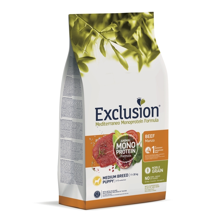 Exclusion Dog mediterraneo monoprotein Medium Puppy manzo KG 12