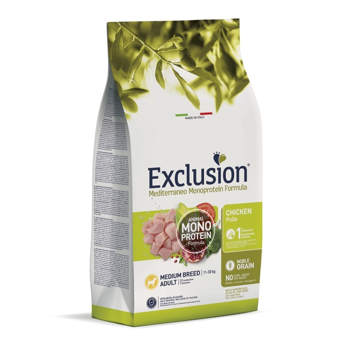 Exclusion Dog mediterraneo monoprotein Medium Adult pollo KG 12