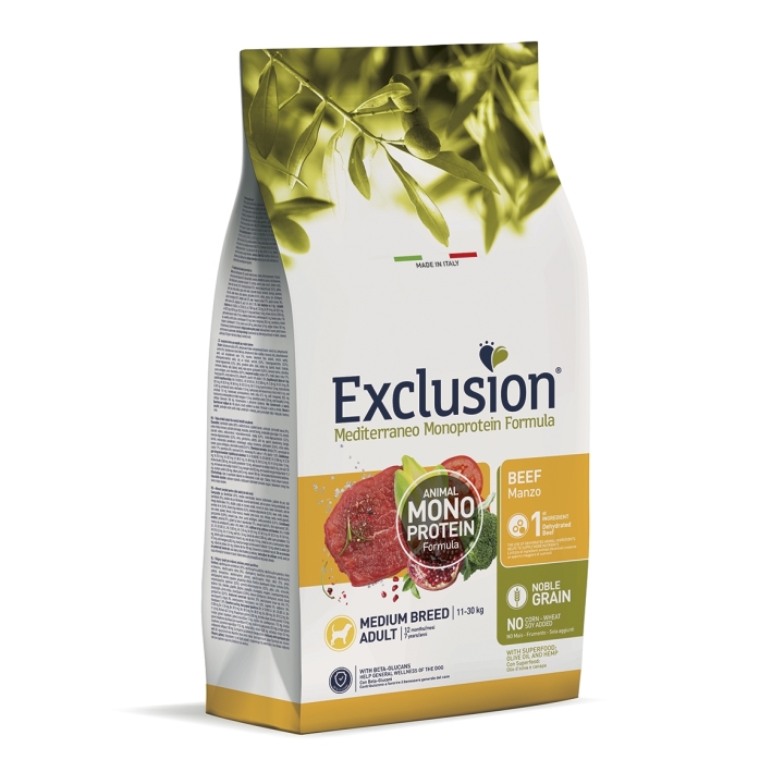 Exclusion Dog mediterraneo monoprotein Medium Adult manzo KG 12