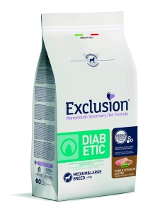 Exclusion Dog diabetic Medium&Large Adult maiale sorgo e piselli KG 12