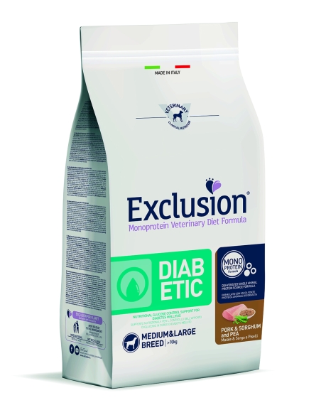 Exclusion Dog diabetic Medium&Large Adult maiale sorgo e piselli KG 12