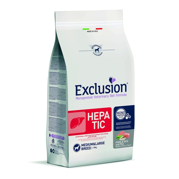Exclusion Dog hepatic Medium&Large Adult maiale riso e piselli KG 12