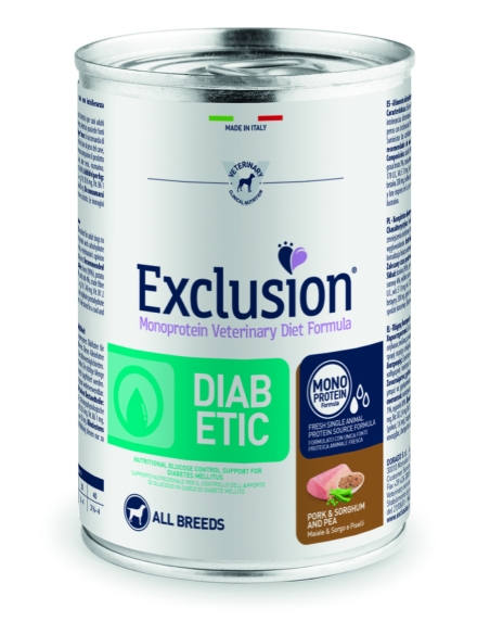 Exclusion Dog diabetic Medium&Large Adult maiale sorgo e piselli 400 gr