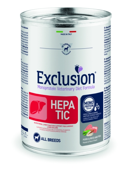 Exclusion Dog hepatic Medium&Large Adult maiale riso e piselli 400 gr