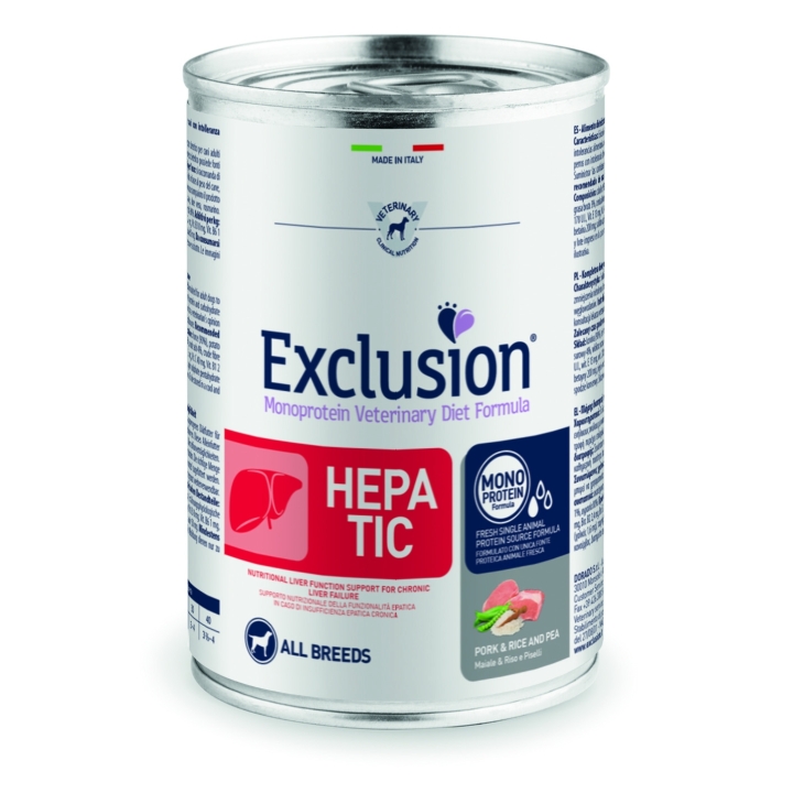 Exclusion Dog hepatic Medium&Large Adult maiale riso e piselli 400 gr