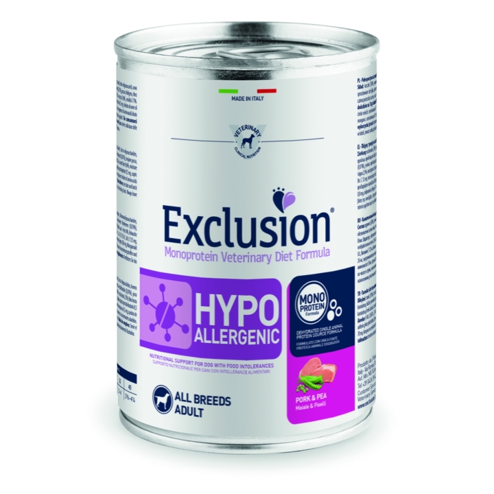 Exclusion Dog Hypoallergenic Medium&Large Adult maiale e piselli 400 gr
