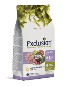 Exclusion Dog mediterraneo monoprotein Light Medium&Large Adult pollo KG 12