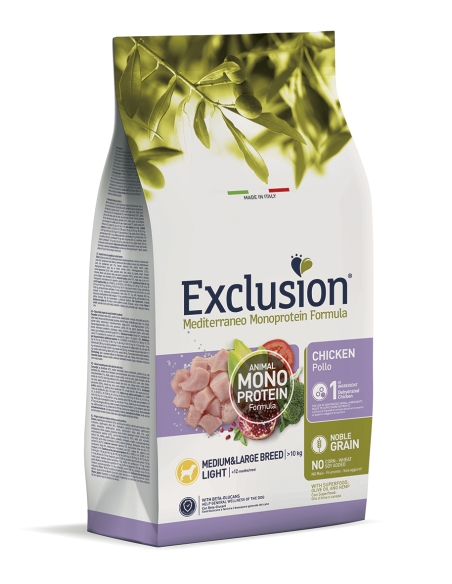 Exclusion Dog mediterraneo monoprotein Light Medium&Large Adult pollo KG 12