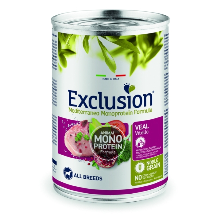 Exclusion Dog mediterraneo monoprotein Adult vitello 400 gr