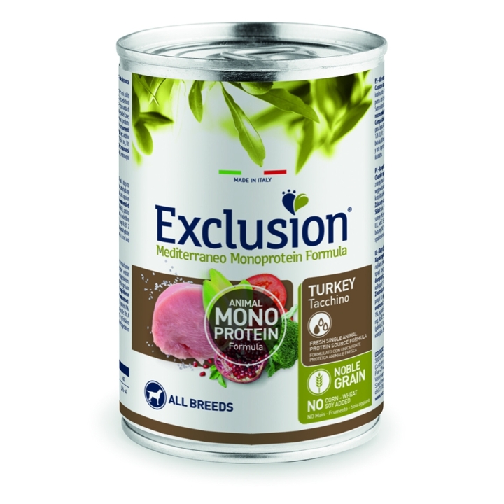 Exclusion Dog mediterraneo monoprotein Adult tacchino 400 gr