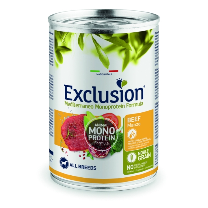 Exclusion Dog mediterraneo monoprotein Adult manzo 400 gr