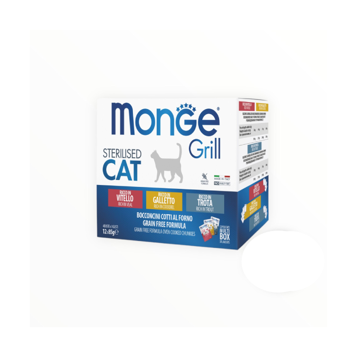 Monge grill Cat multibox Sterilised adult vitello-galletto-trota 85 gr x12