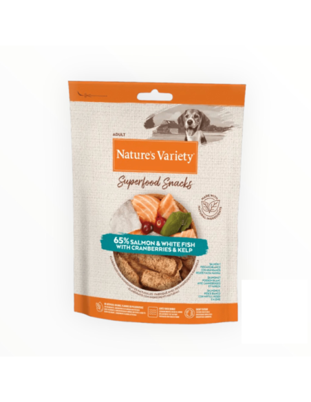 Nature's variety dog adult superfood snacks salmone 85 gr