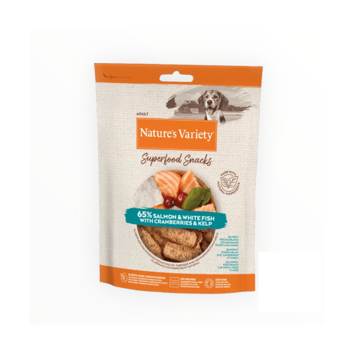 Nature's variety dog adult superfood snacks salmone 85 gr
