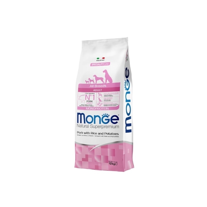 Monge superpremium all breeds adult monoproteico maiale, riso e patate KG 12