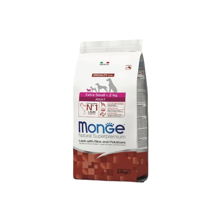 Monge superpremium ExtraSmall-2 kg adult agnello, riso e patate KG 2.5