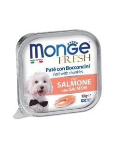 Monge fresh in vaschetta pate' con bocconi di salmone 100 gr