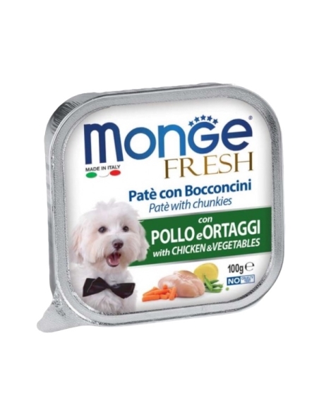 Monge fresh in vaschetta pate' con bocconi di pollo e ortaggi 100 gr
