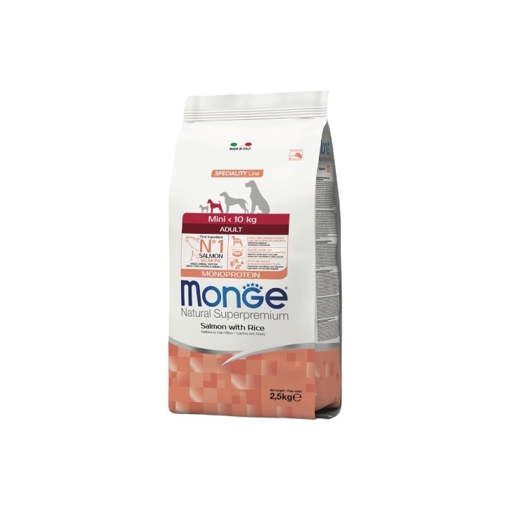 Monge superpremium mini-10 kg adult monoproteico salmone e riso KG 2.5