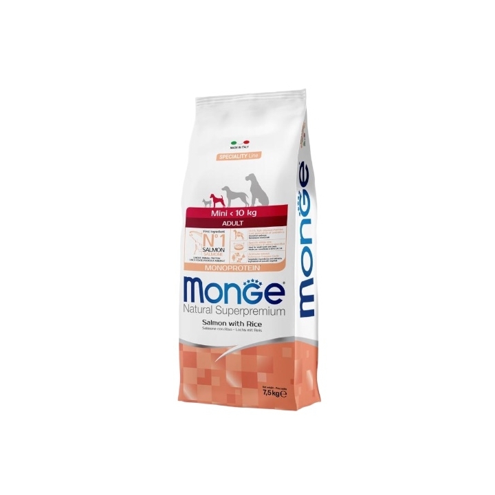 Monge superpremium mini-10 kg adult monoproteico salmone e riso KG 7.5