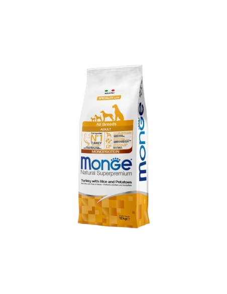 Monge superpremium all breeds adult monoproteico tacchino, riso e patate KG 12
