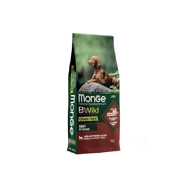 Monge bwild all breeds grainfree adult agnello patate e piselli KG 12