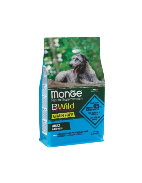 Monge bwild all breeds grainfree adult acchiughe patate e piselli KG 2.5