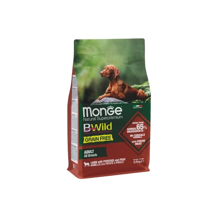 Monge bwild all breeds grainfree adult agnello patate e piselli KG 2.5