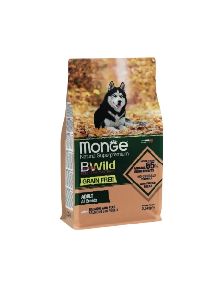 Monge bwild all breeds grainfree adult salmone e piselli KG 2.5