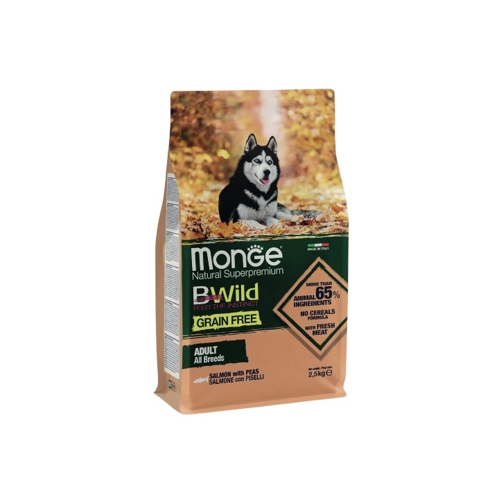 Monge bwild all breeds grainfree adult salmone e piselli KG 2.5