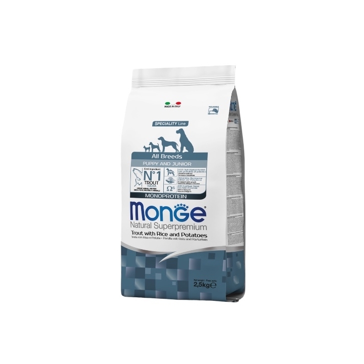 Monge superpremium all breeds adult monoproteico trota, riso e patate KG 2.5