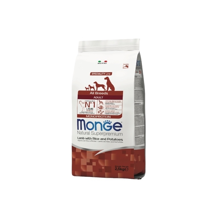 Monge superpremium all breeds adult monoproteico agnello, riso e patate KG 2.5