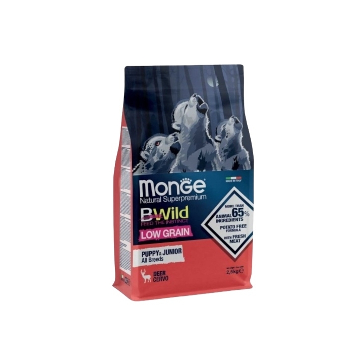 Monge bwild all breeds lowgrain Puppy&Junior cervo KG 2.5