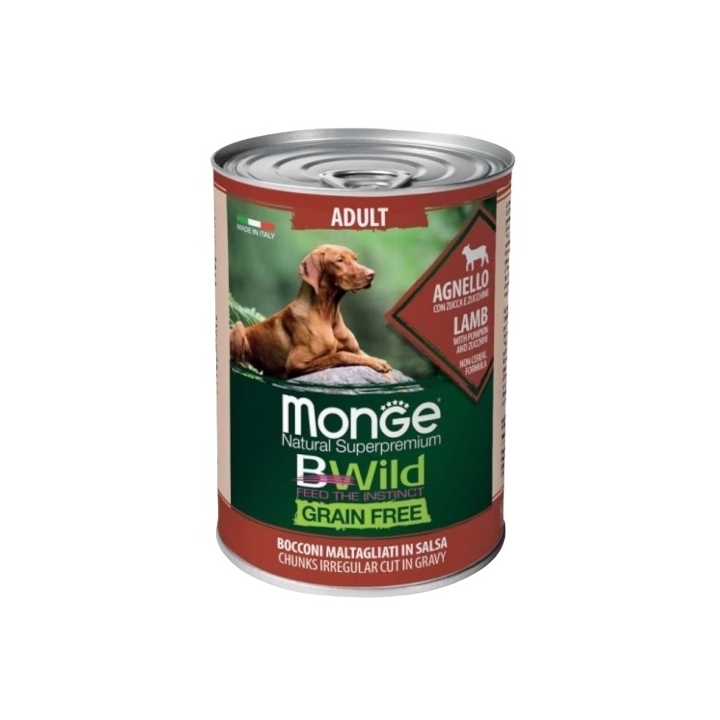 Monge bwild grain free adult agnello zucca e zucchine 400 gr