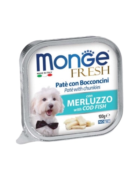 Monge fresh in vaschetta pate' con bocconi di merluzzo 100 gr
