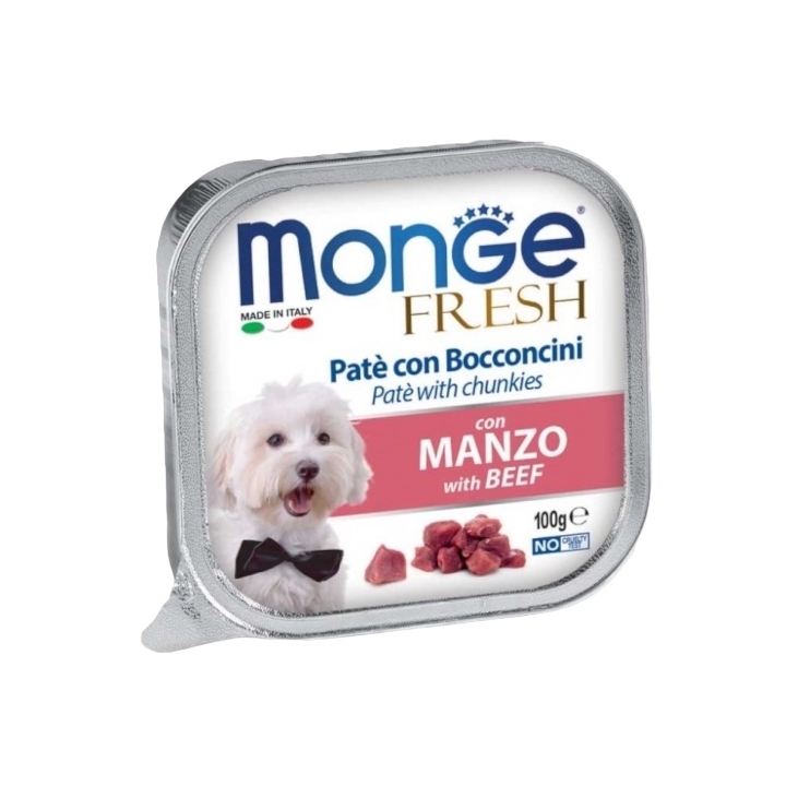 Monge fresh in vaschetta pate' con bocconi di manzo 100 gr