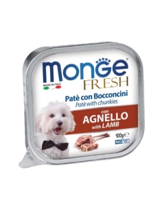 Monge fresh in vaschetta pate' con bocconi di agnello 100 gr