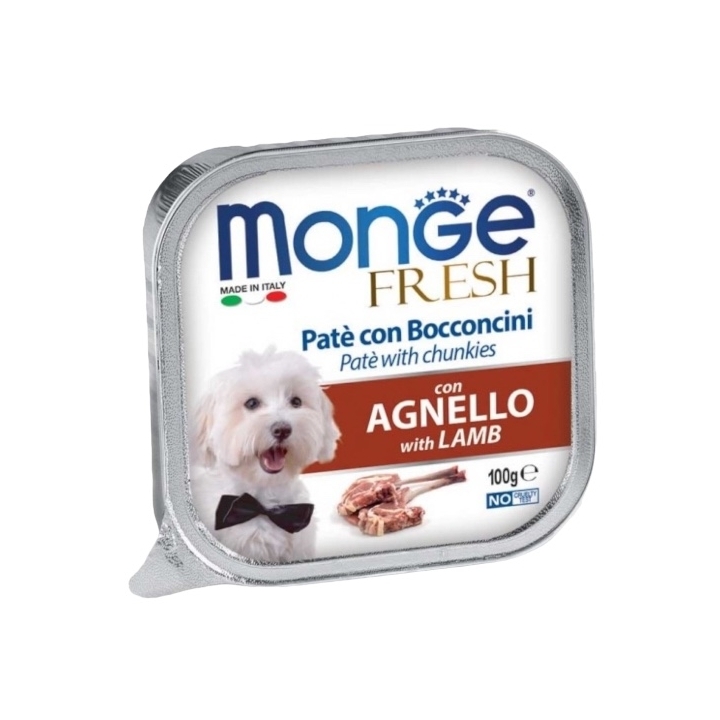 Monge fresh in vaschetta pate' con bocconi di agnello 100 gr