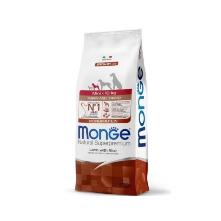 Monge superpremium mini-10 kg Puppy&Junior monoproteico agnello e riso KG 7.5