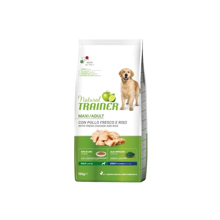 Natural trainer dog maxi adult con pollo fresco e riso KG 12