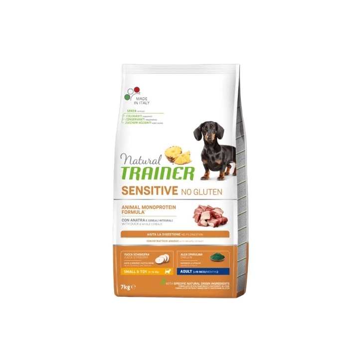 Natural trainer dog sensitive no gluten small&toy adult anatra e cereali integrali KG 7