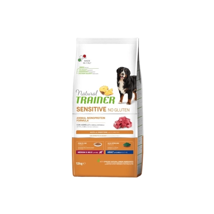Natural trainer dog sensitive no gluten medium&maxi adult agnello e cereali integrali KG 12