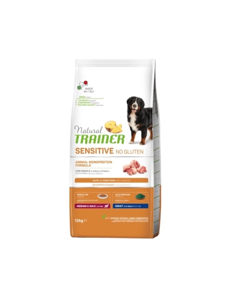 Natural trainer dog sensitive no gluten medium&maxi adult maiale e cereali integrali KG 12