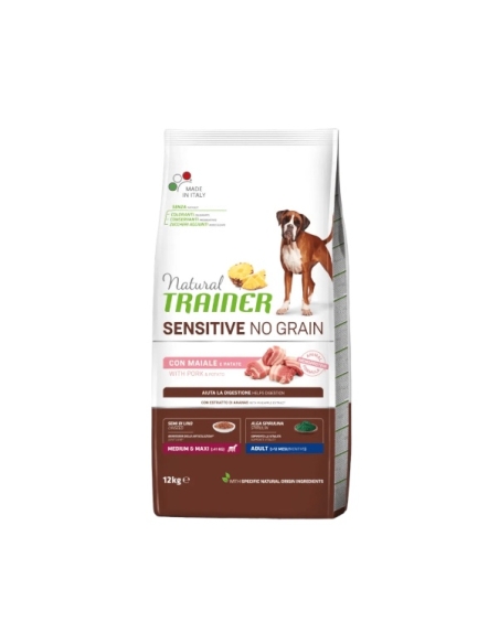 Natural trainer dog sensitive no grain medium&maxi adult maiale e patate KG 12