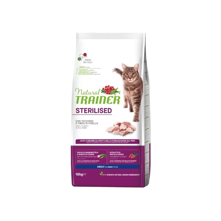 Natural trainer cat adult sterilised tacchino e fibra di pisello KG 10
