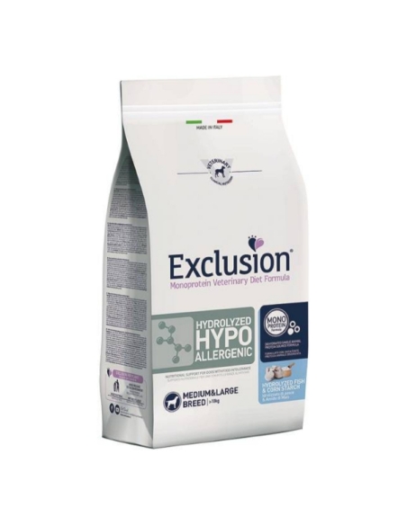 Exclusion Dog Hydrolyzed Hypoallergenic Adult pesce e amido di mais KG 12