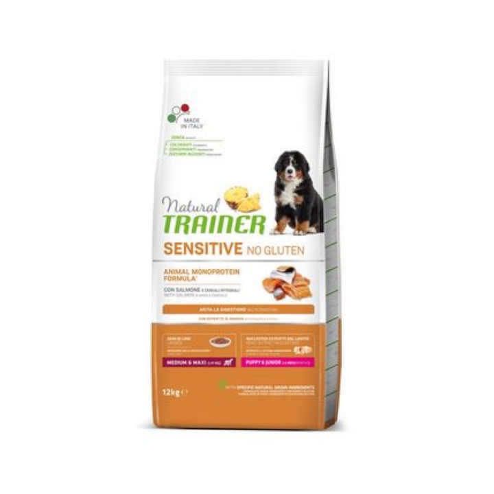 Natural trainer medium&maxi puppy&junior salmone e cereali integrali KG 12
