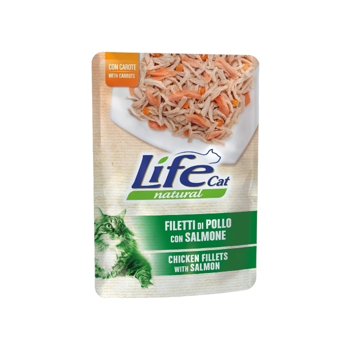 Life cat filetti di pollo con salmone e carote 70 gr