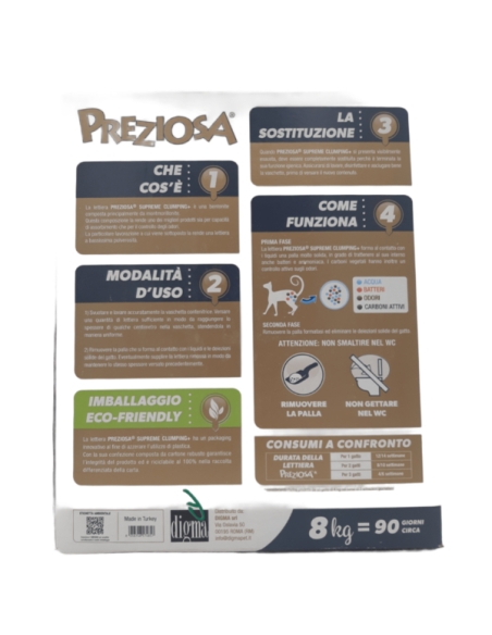 Lettiera preziosa Supreme Clumping+  carboni attivi KG 8 IN BOX