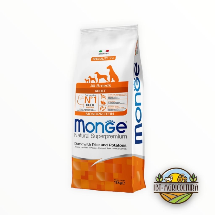 Monge superpremium all breeds adult monoproteico anatra, riso e patate  KG 12